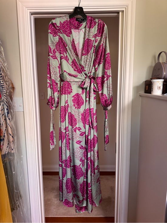 PatBO Dresses & Skirts - PatBO Mint Green and Magenta Floral Wrap Maxi Dress